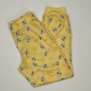 Cat & Jack Yellow Long Pajama Pants Bee Print Ribbed Cuff Ankle Medium 8